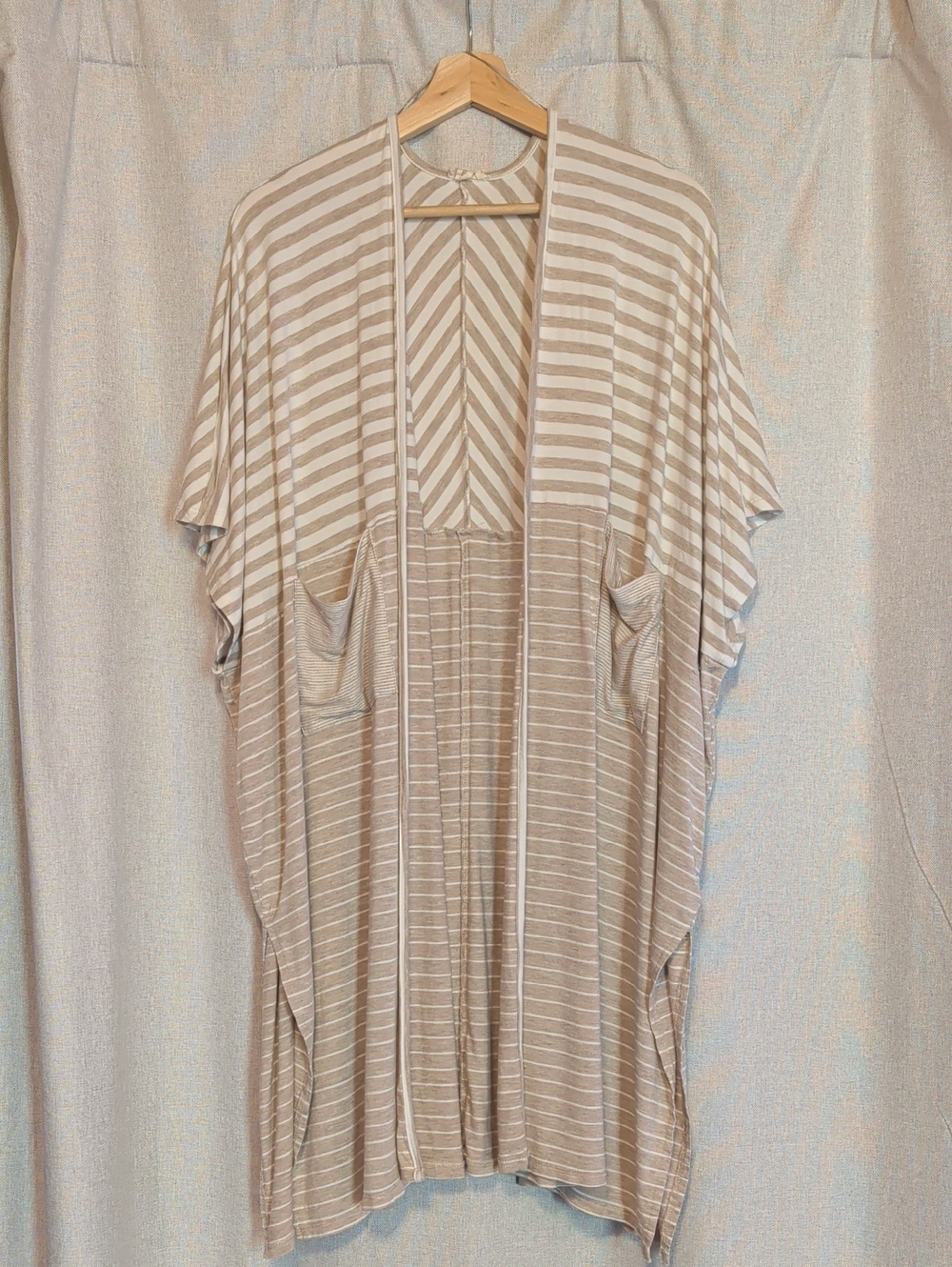 Hem & Thread Beige and White Striped Kimono Cardigan